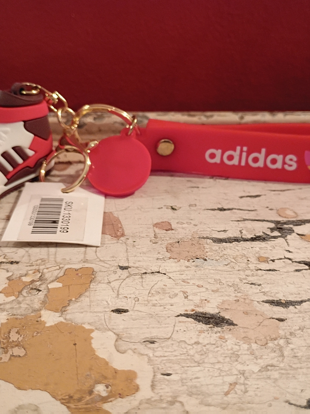 adidas Women's Coral-Pink Keychain Strap with Sneaker Charm